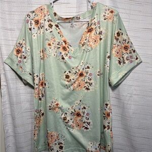 Source Unknown Floral V-Neck Blouse - Mint Green